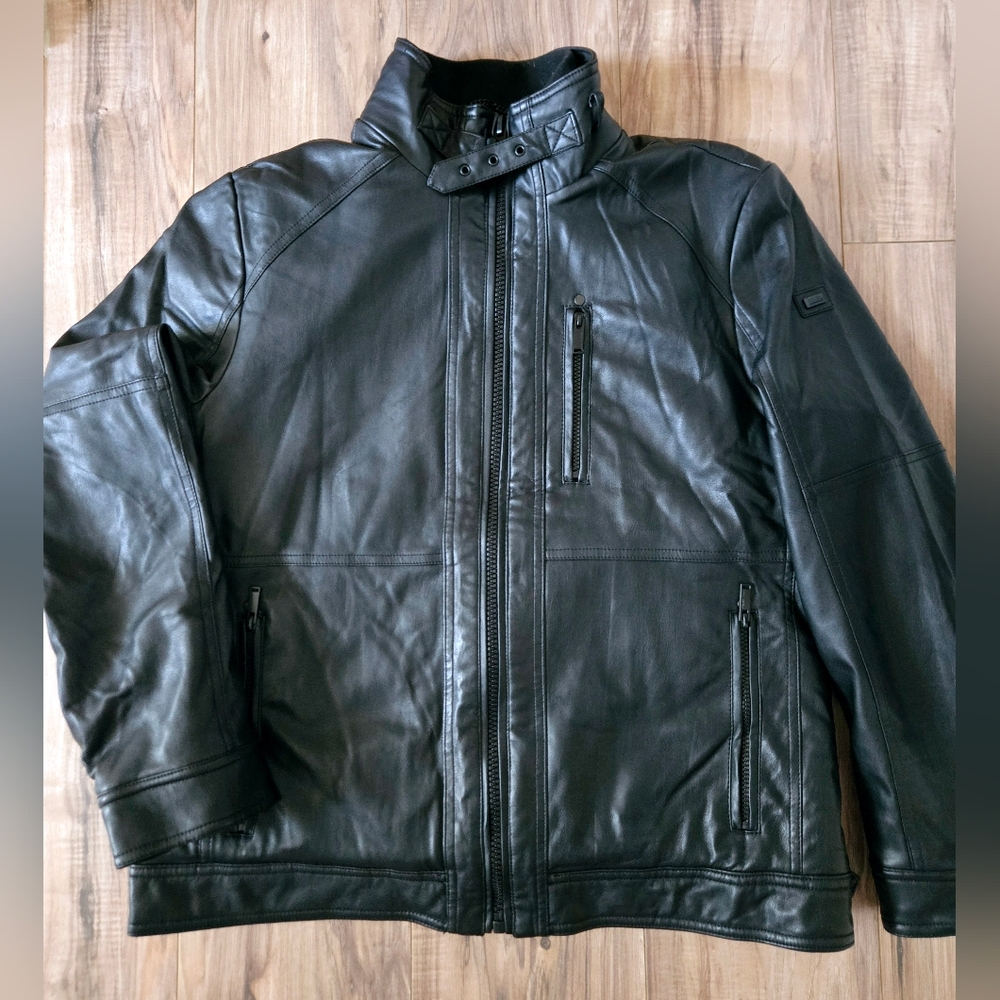 Karl Lagerfeld Black Men's Faux Leather Shearling Jacket Size L